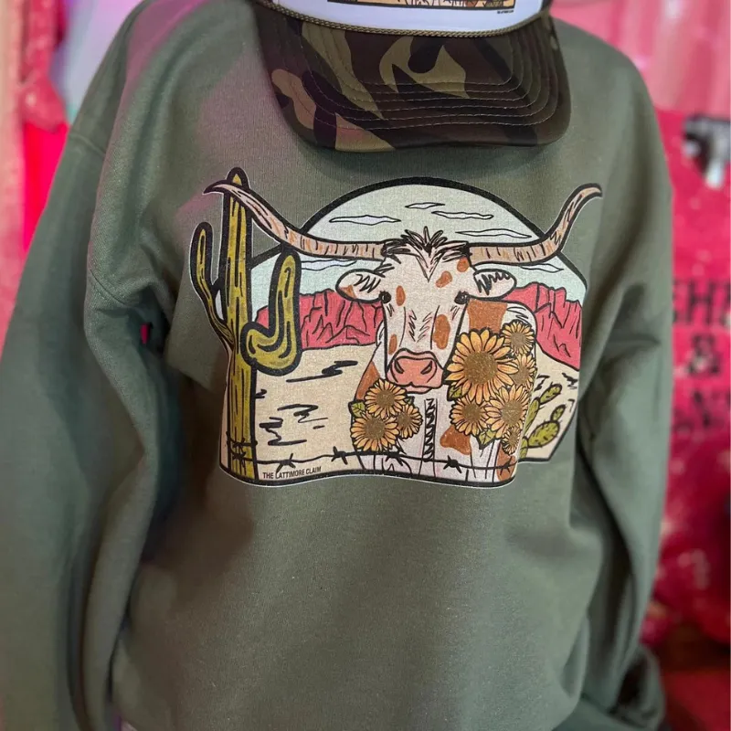 Online Exclusive | Laredo Longhorn Long Sleeve Graphic Sweatshirt in Green