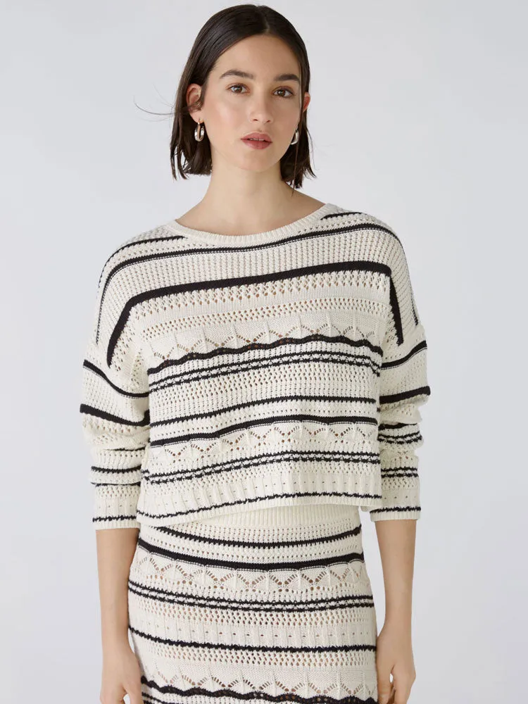 Oui Striped Jumper Off White & Black