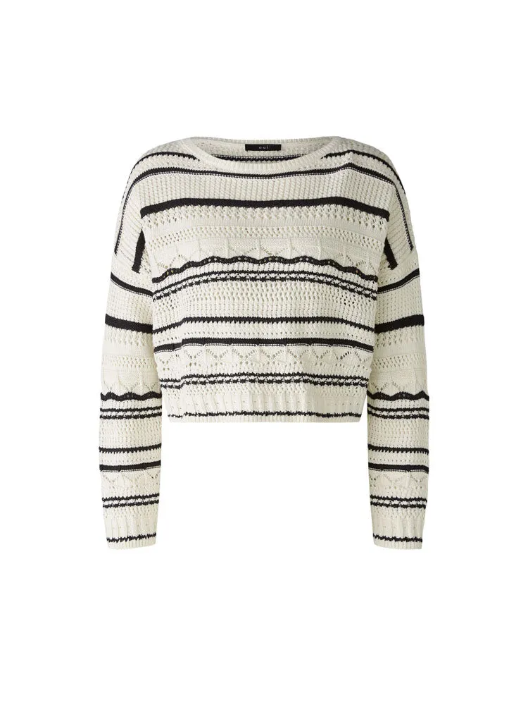 Oui Striped Jumper Off White & Black