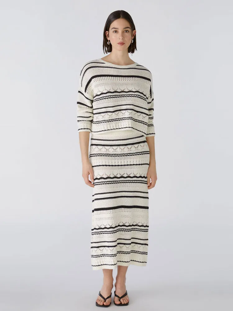 Oui Striped Jumper Off White & Black