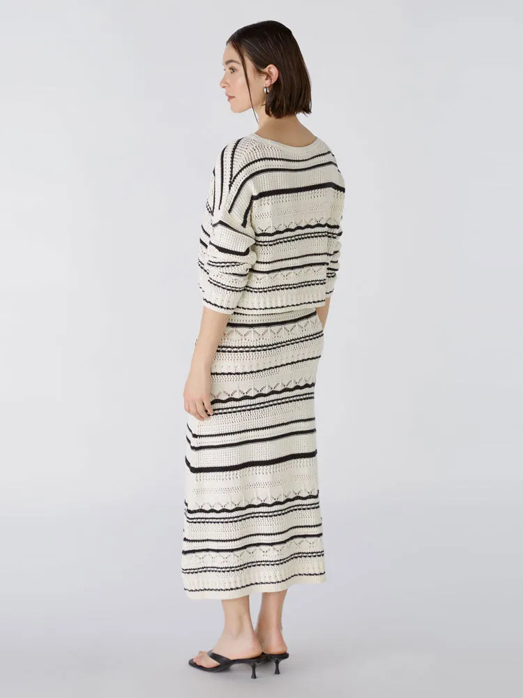 Oui Striped Jumper Off White & Black