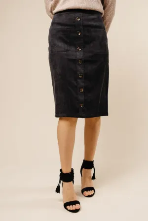 Pencil Me In Button Down Skirt in Black-FINAL SALE