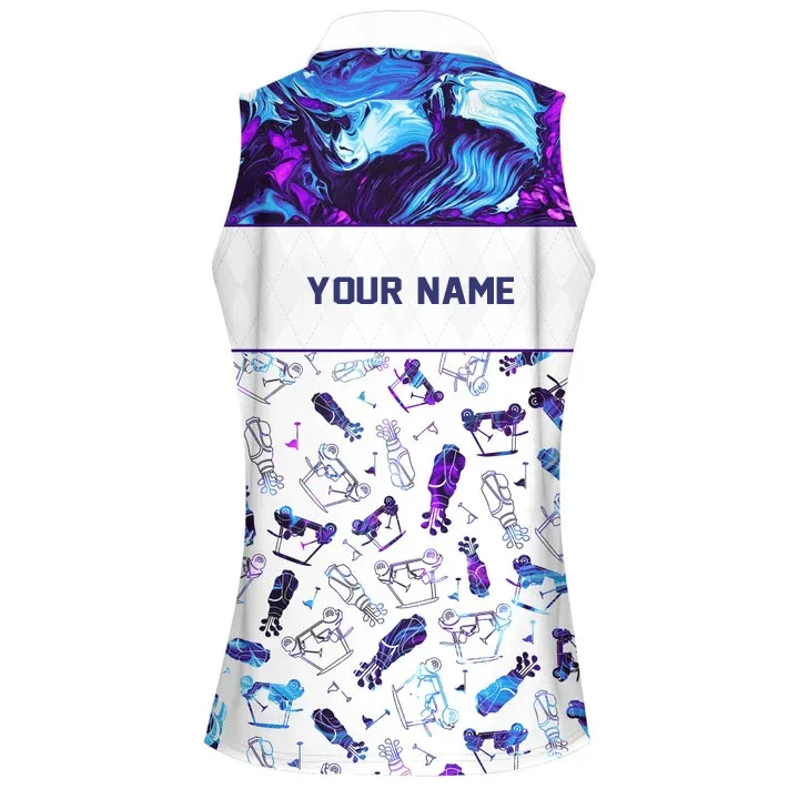 Personalized Name Blue And Purple Marble Seamless Golf Pattern Women Short Sleeve Polo Shirt Sleeveless Polo Shirt