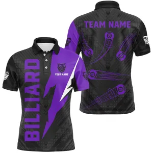 Personalized Purple Billiard Tournament Jerseys, Best 8 Ball Pool Billiard Polo Shirts For Team