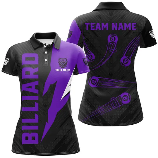 Personalized Purple Billiard Tournament Jerseys, Best 8 Ball Pool Billiard Polo Shirts For Team