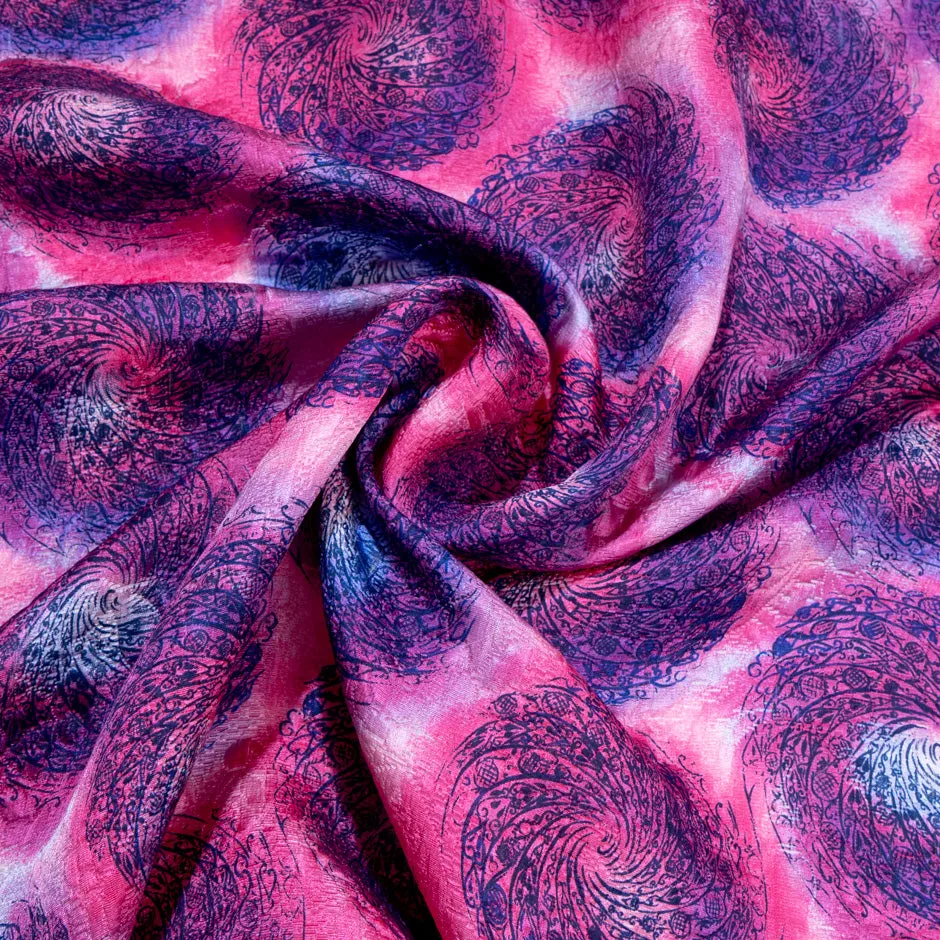 Pink & Purple Geo Printed Cotton & Silk Blend Cloqué