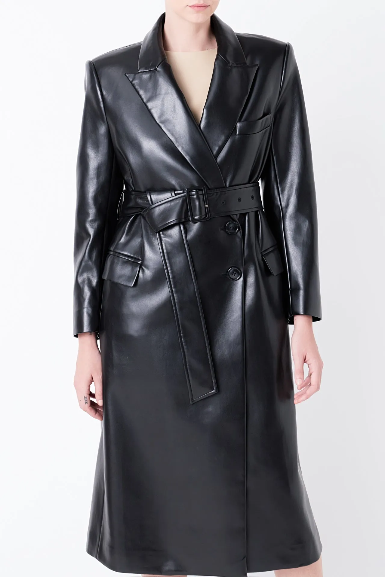 Premium Faux Leather Trench Coat