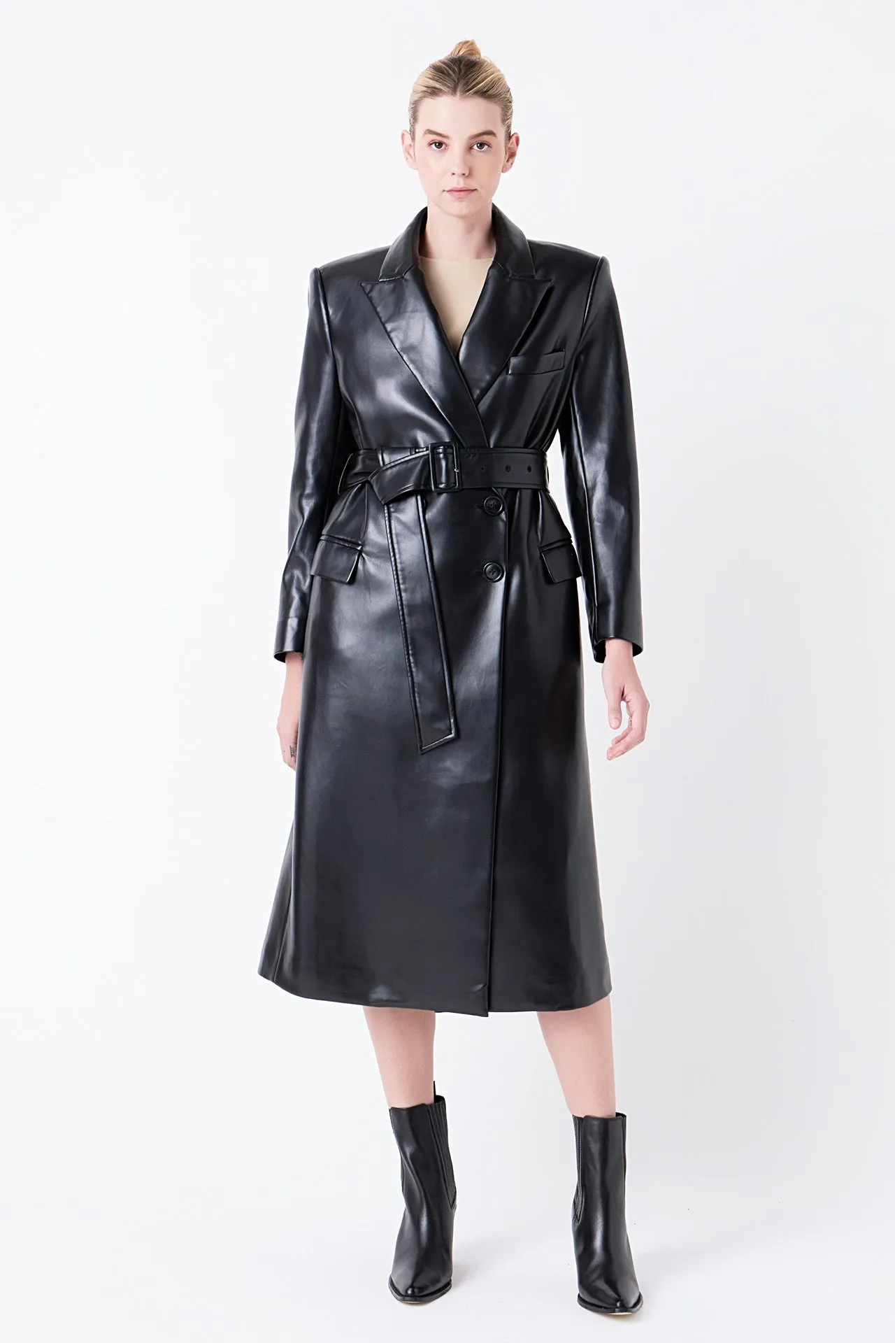 Premium Faux Leather Trench Coat