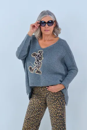 Pulli mit Leo Patch, grau