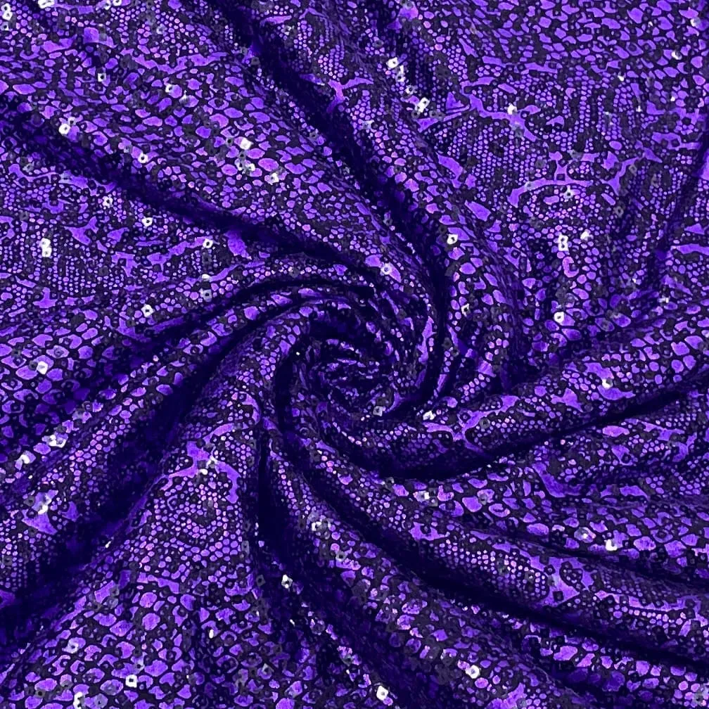 Purple Sequins Embroidery Knitted Lycra Fabric