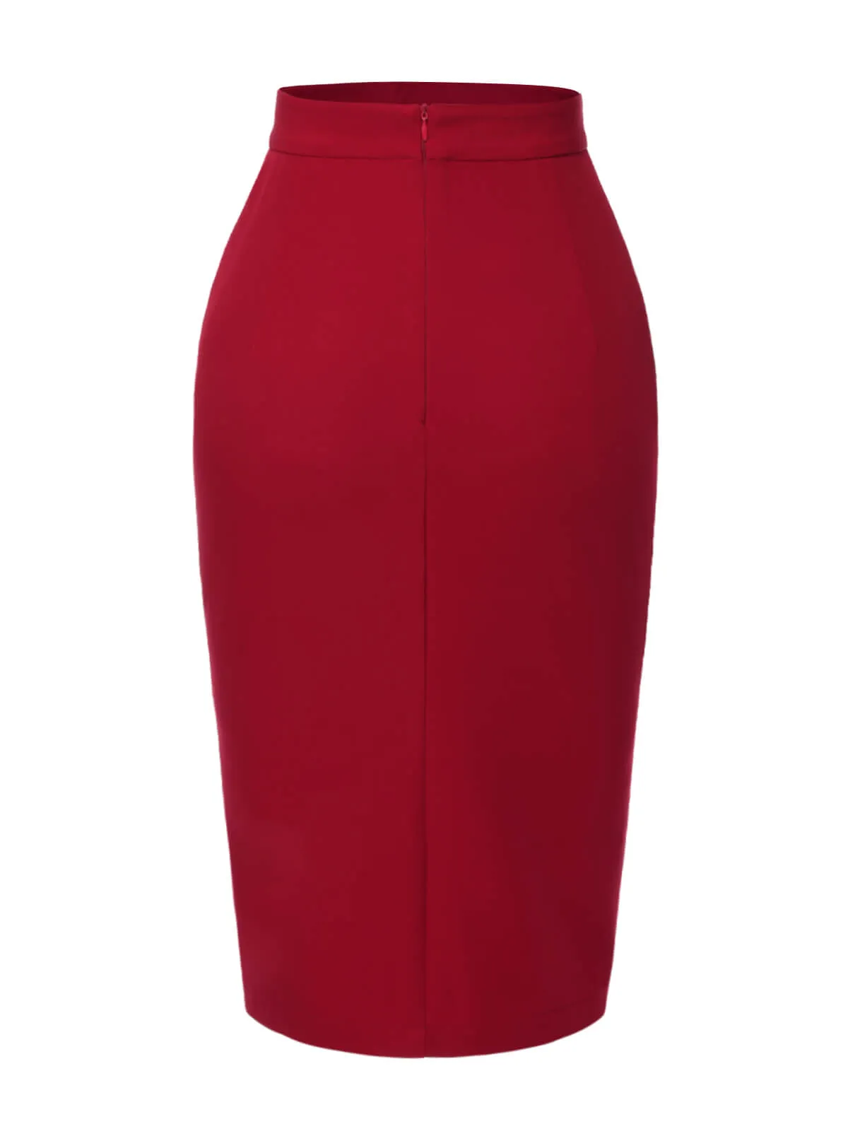 Red 1940s Pleated Button Pencil Skirt