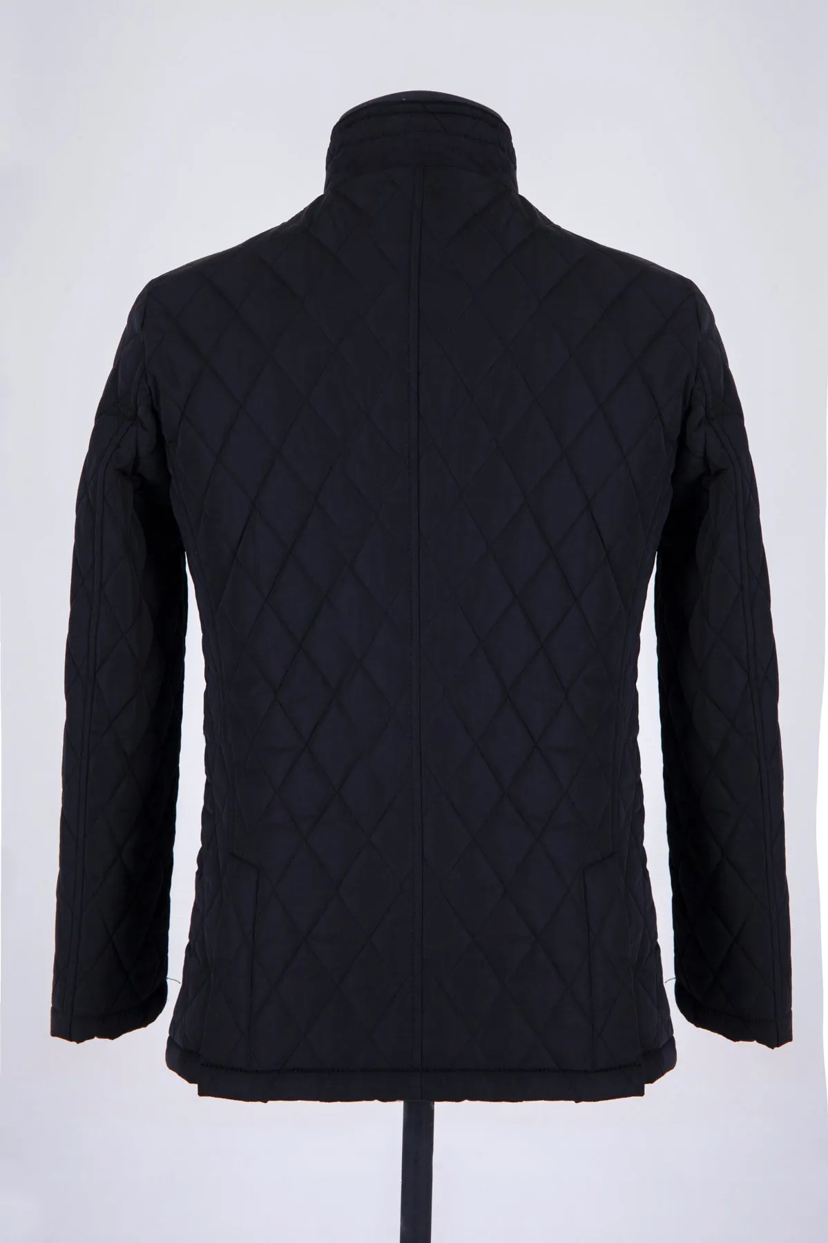 Regular Fit Quilted Stand Collar Black Coat