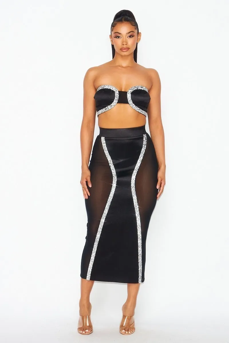 Rhinestone Tube Top & Skirt Set