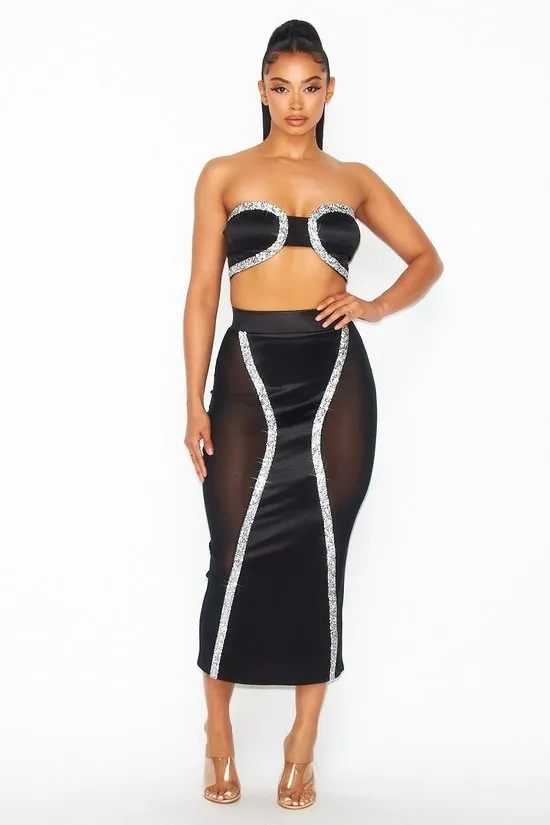 Rhinestone Tube Top & Skirt Set