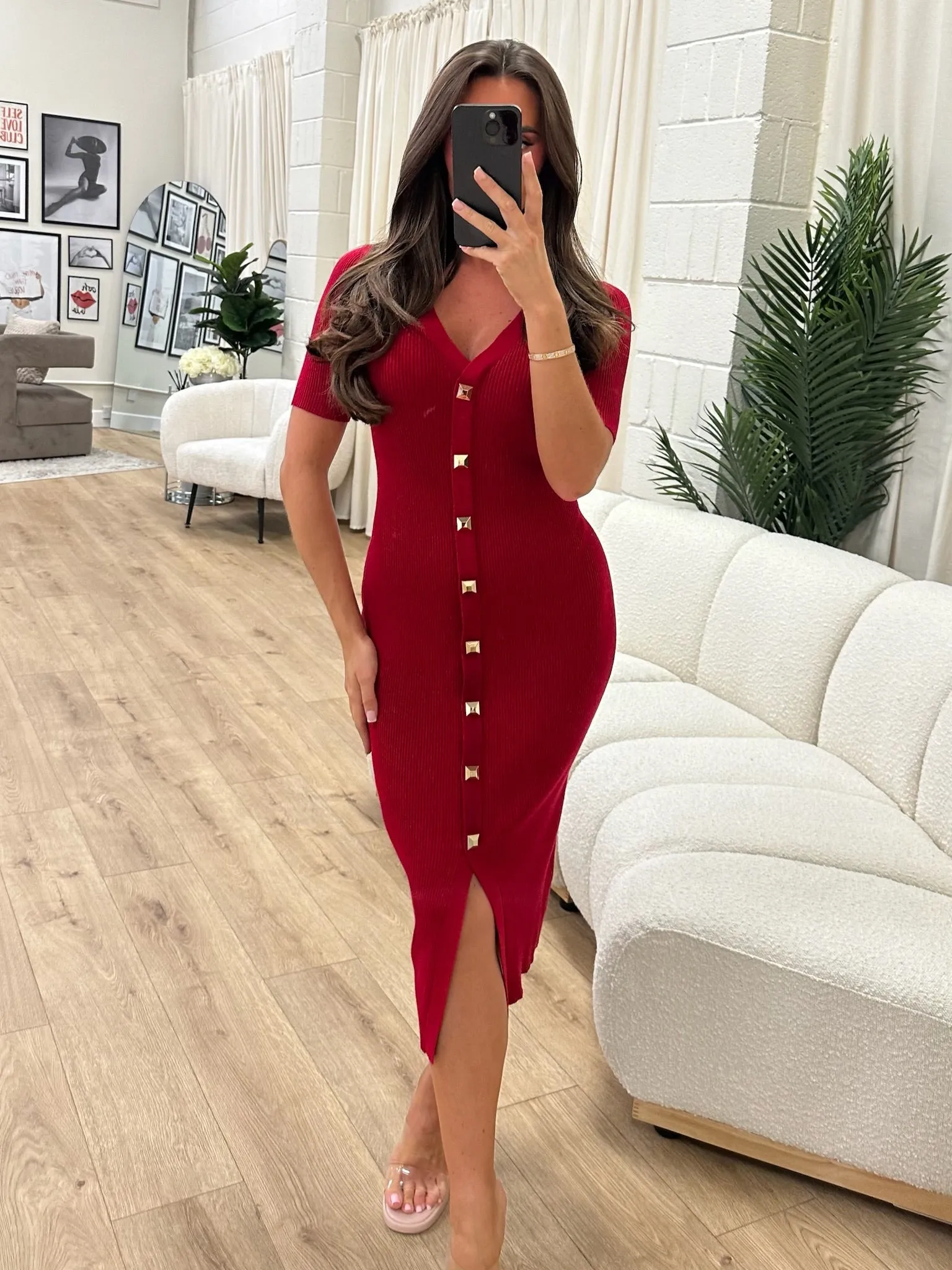 Rose Burgundy Gold Detailed Bodycon Dress