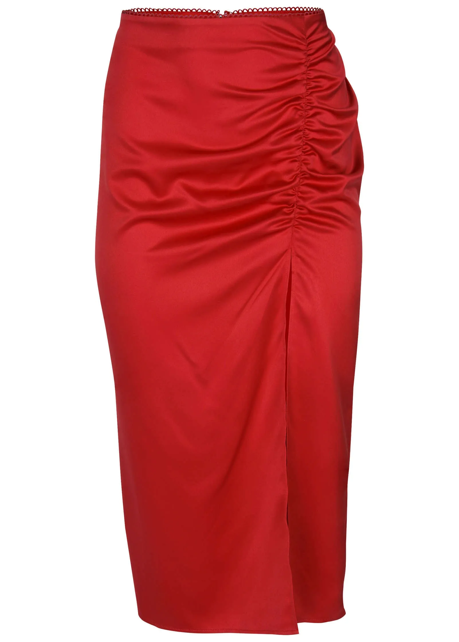 Ruched Detail Midi Skirt - Equestrian Red