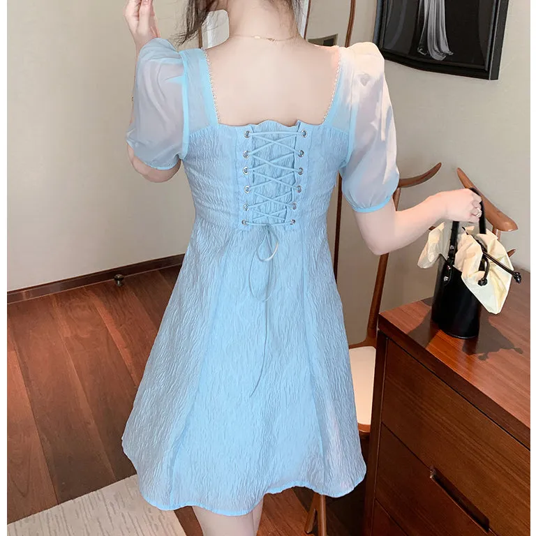 Ruffle Tie Back Short Sleeve A-Line Dress