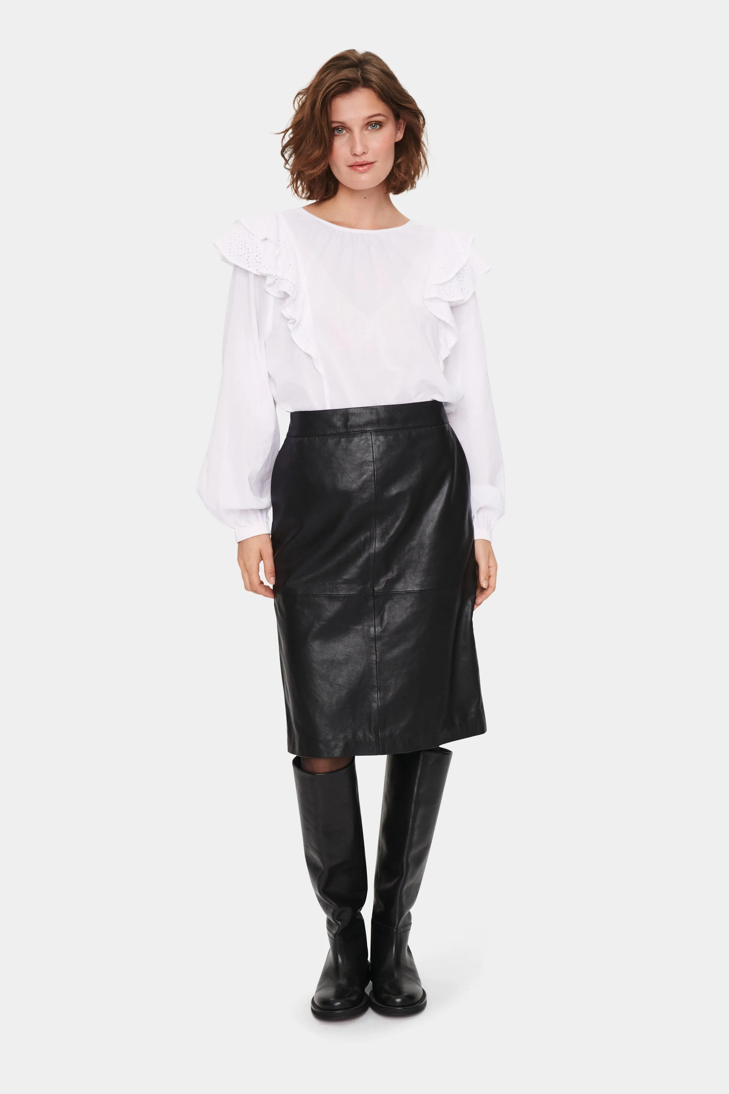 Saint Tropez Safia Black Leather Midi Skirt