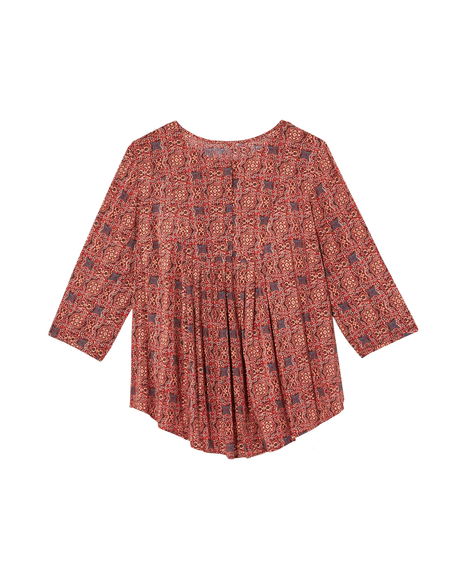 Sam 3/4 Sleeve Pleated Front Blouse | Red / Orange