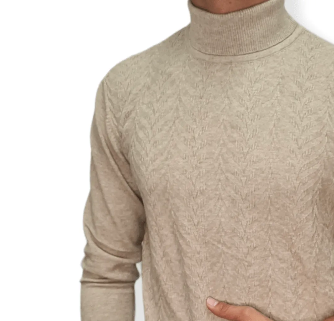 [Slim Fit] Men High Collar (Turtleneck) Pullover AE (wavy shapes) - Beige