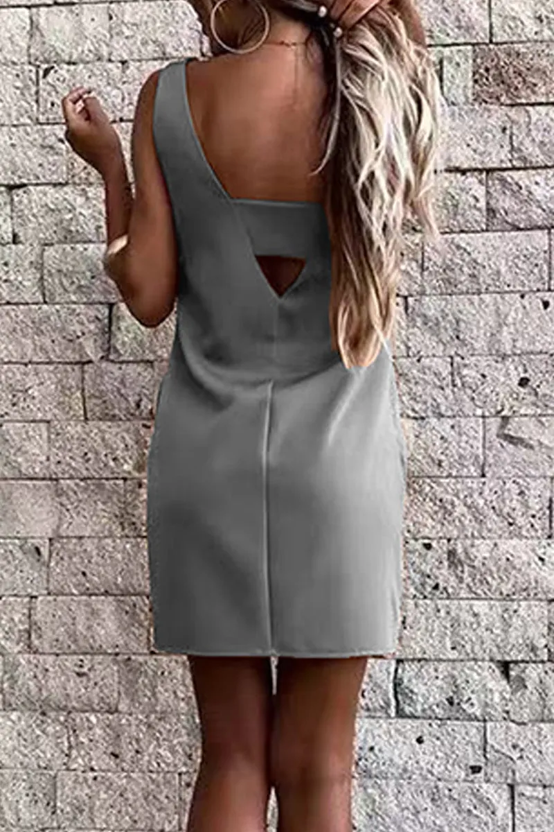 Solid Backless O Neck Pencil Skirt Dresses