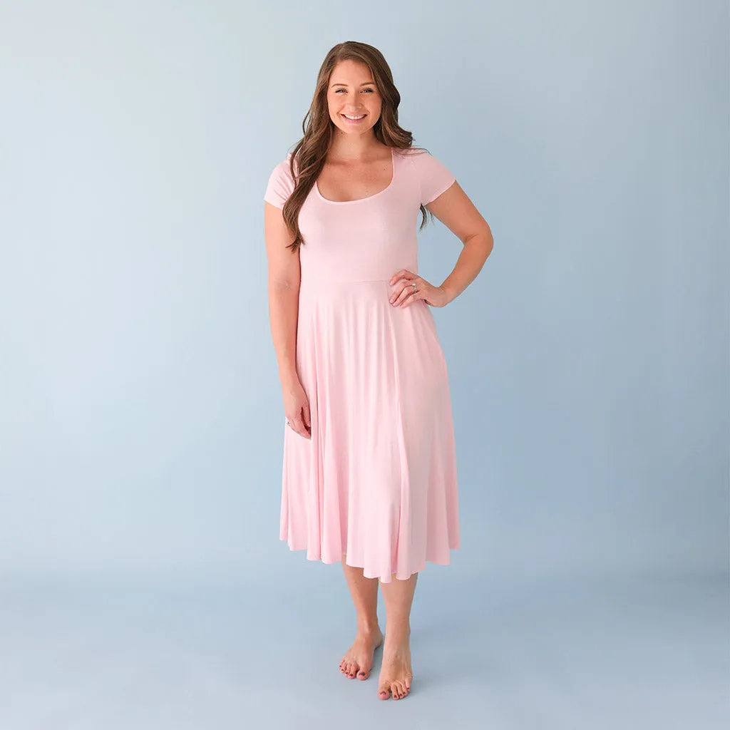 Springtime Pastel Pink Women's Scoop Midi Dress