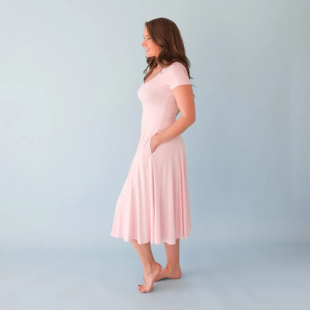 Springtime Pastel Pink Women's Scoop Midi Dress