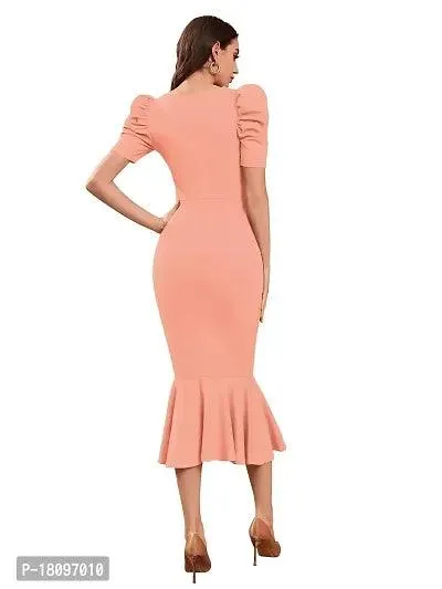 TESSAVEGAS Women's Puff MIDI Bodycon Dress