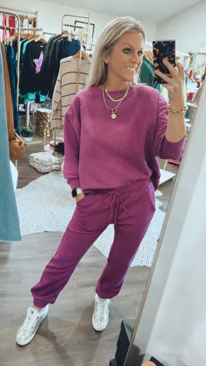 Textured Jogger Set in Magenta