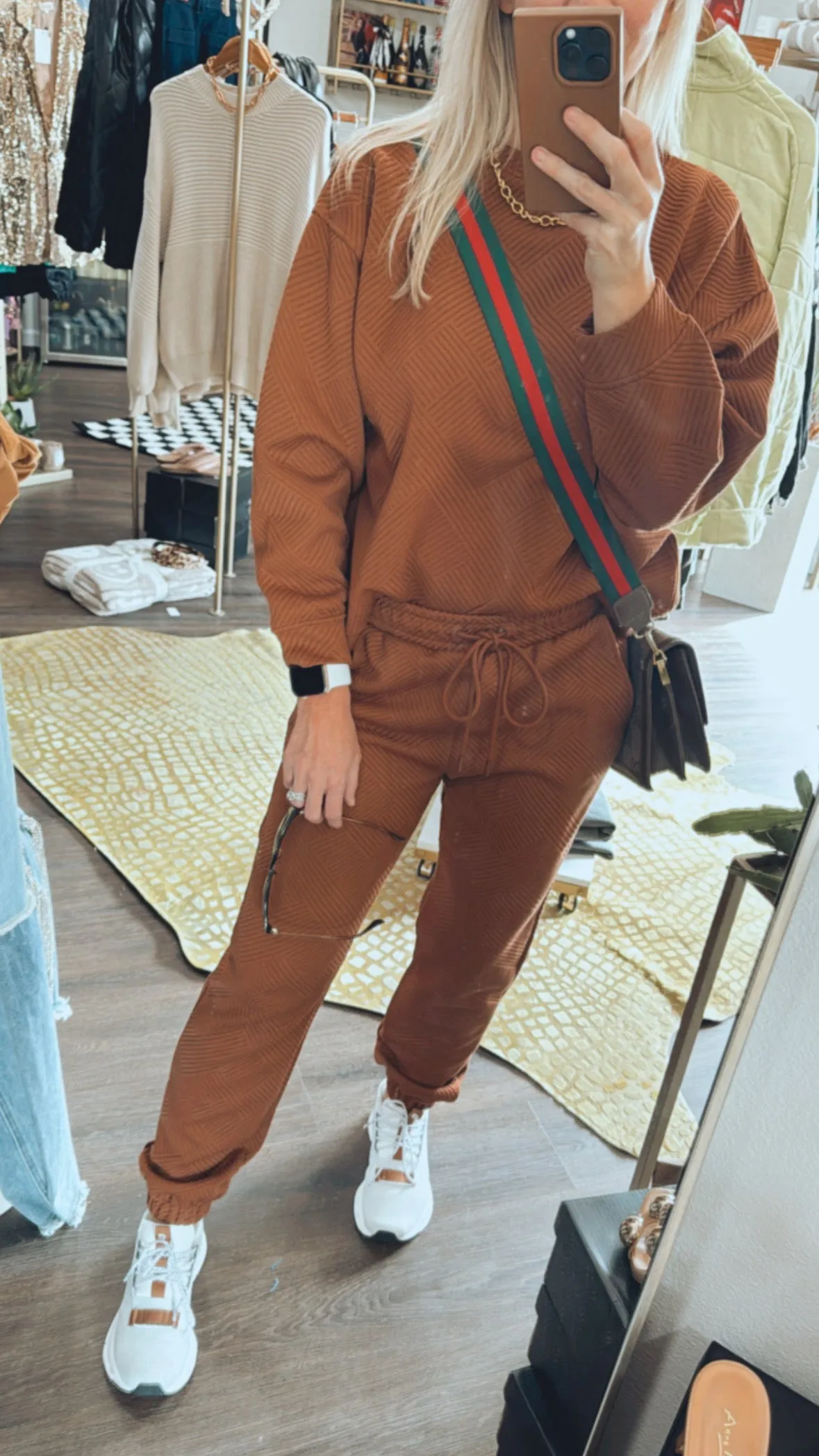 Textured Jogger Set in Rust