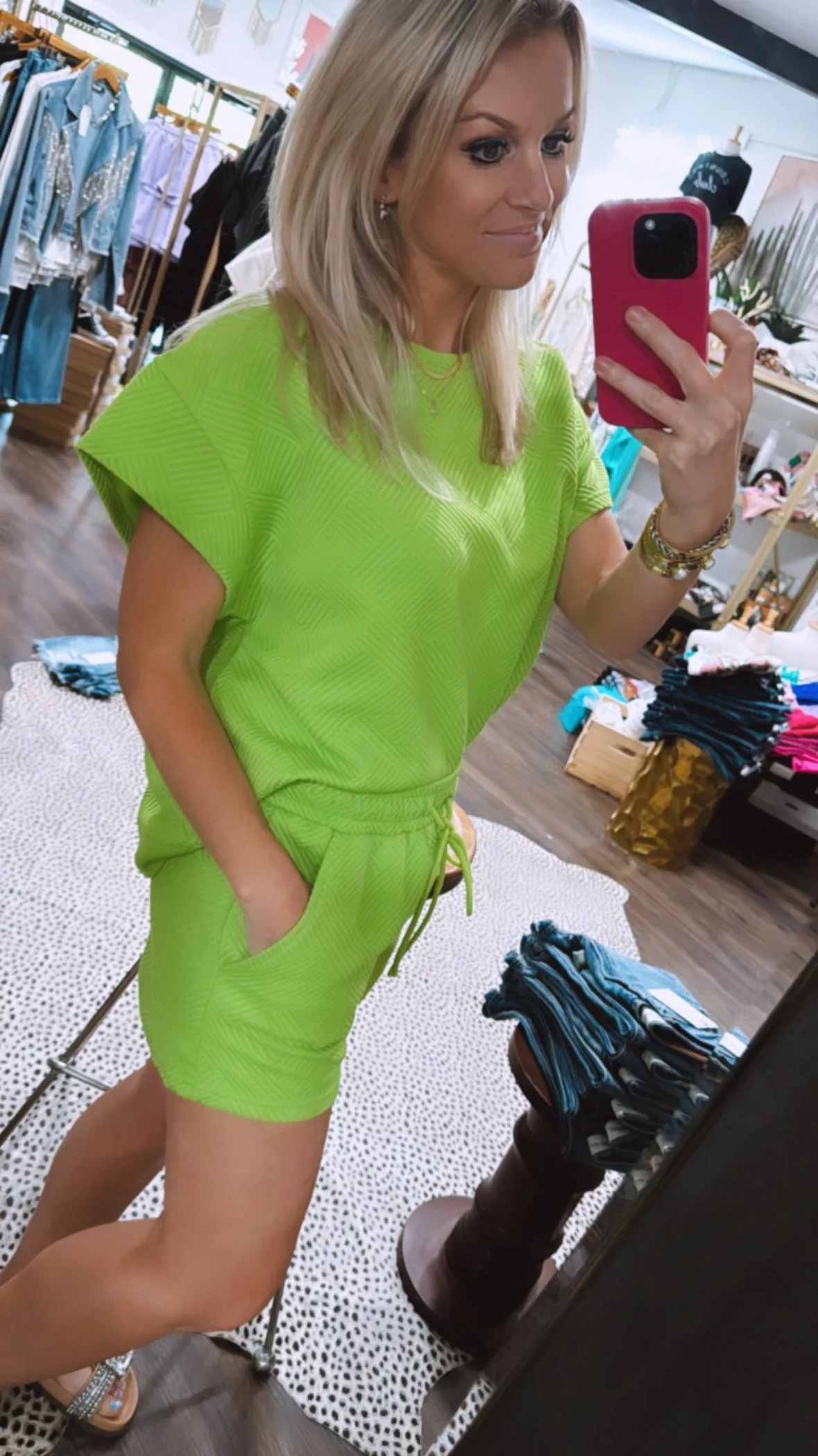 Textured Short Set in Lime