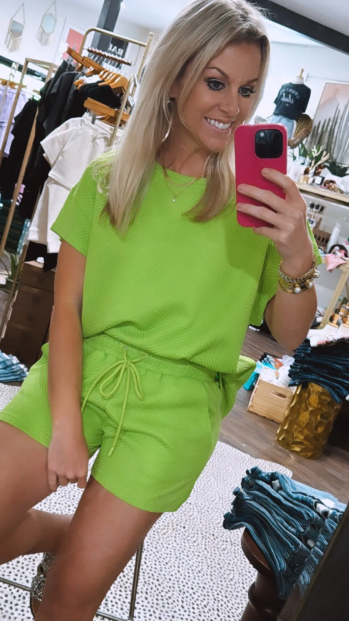 Textured Short Set in Lime