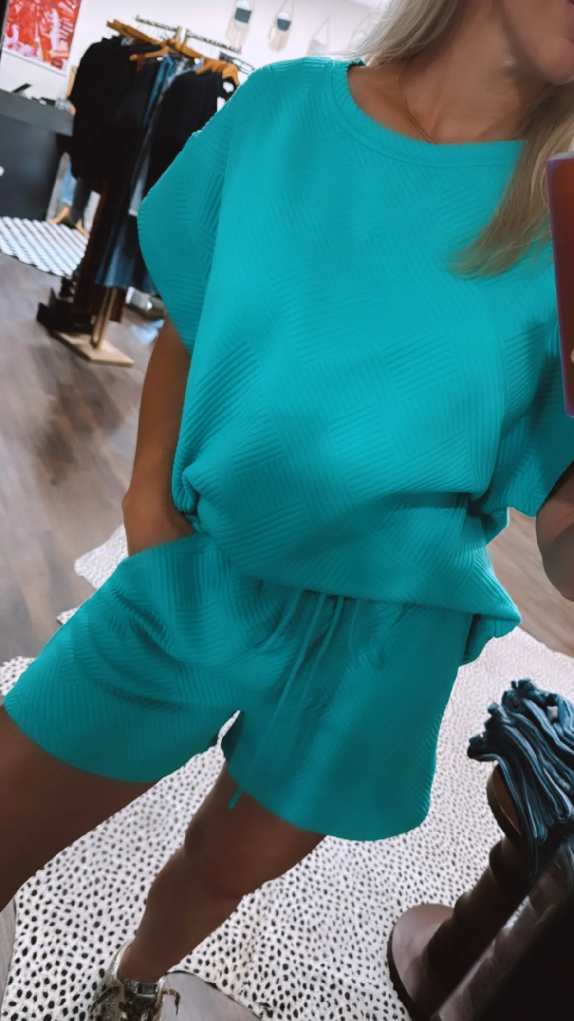 Textured Short Set in Turquoise