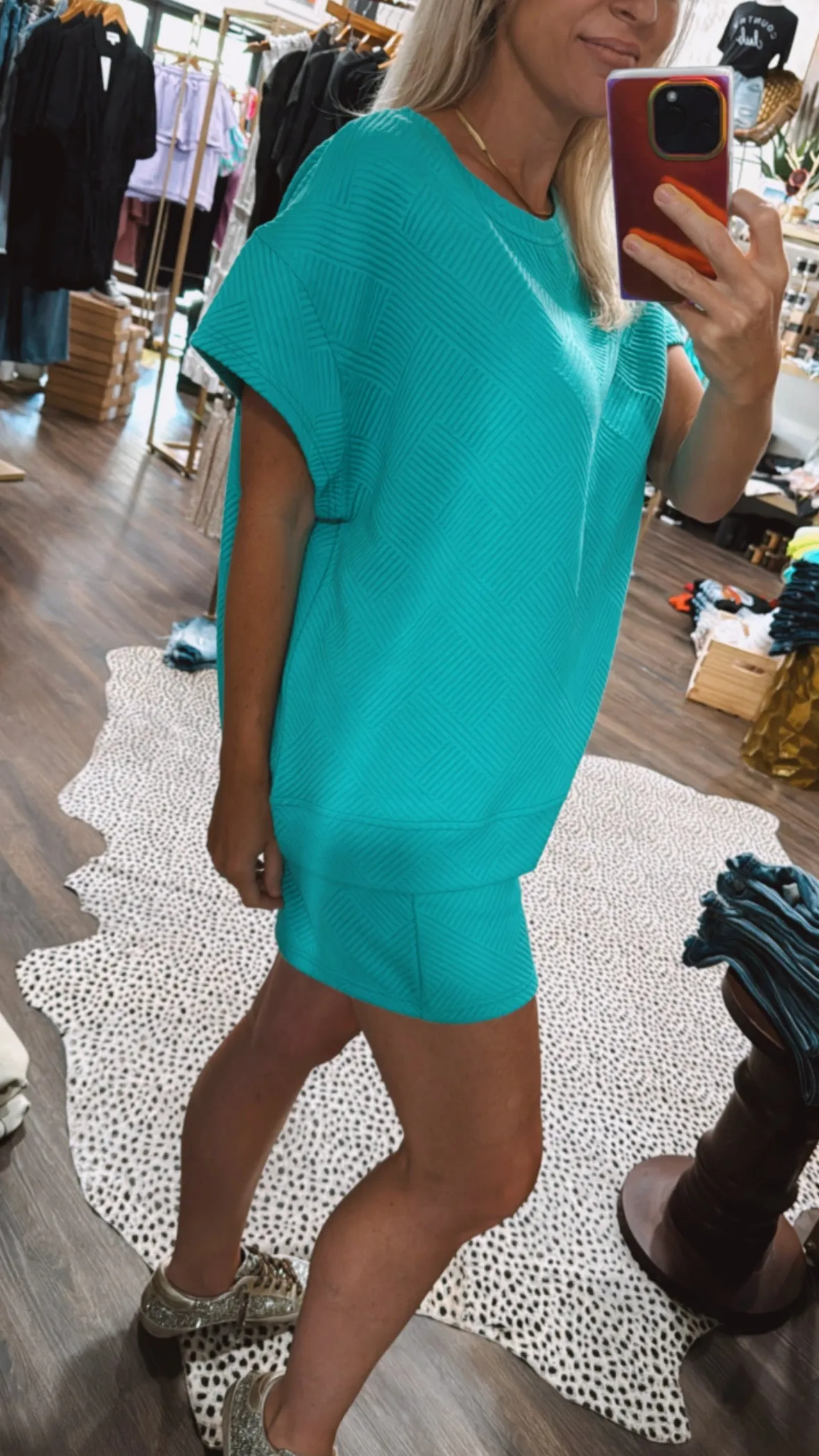 Textured Short Set in Turquoise