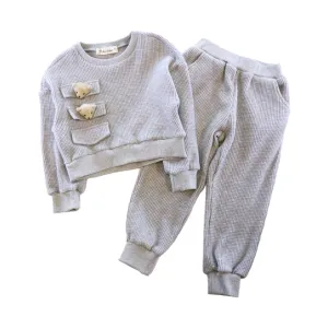 Textured Teddy Loungewear Set - Grey