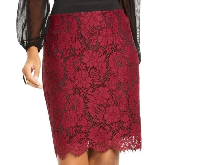 Thalia Sodi Women's Lace Pencil Skirt Red Size X-Small