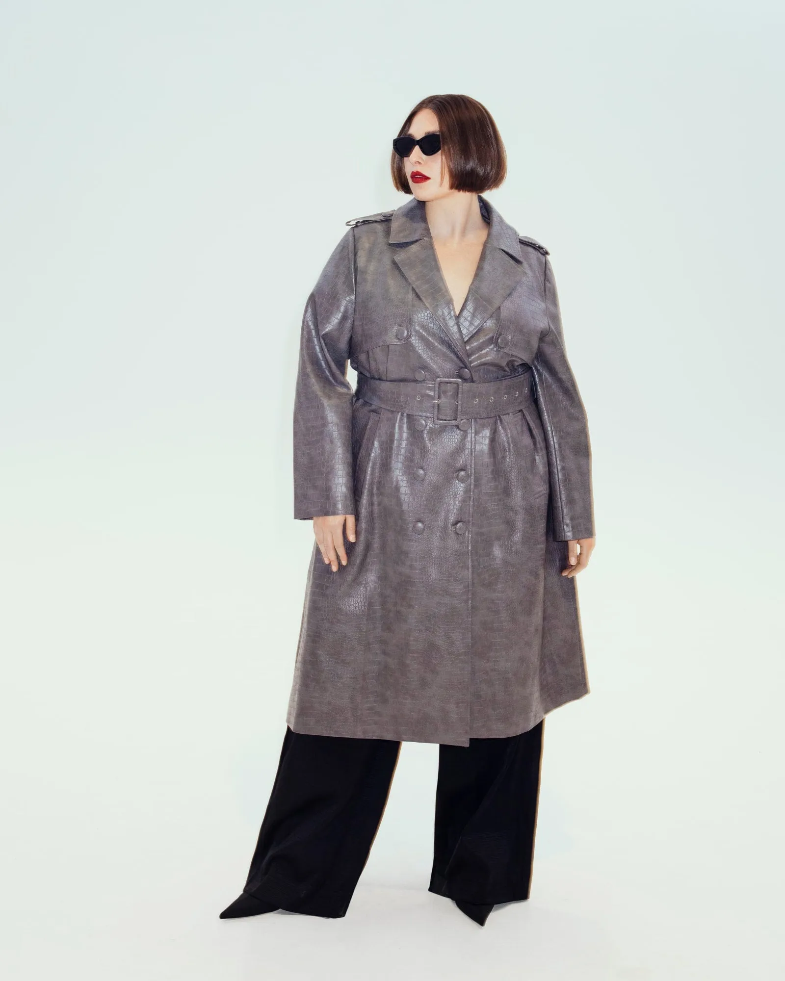 The  Jodi Snakeskin Trench Coat | Grey