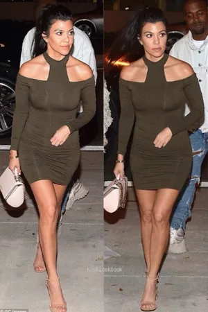 THE MYSTYLEMODE OLIVE DOUBLE LINED FRONT AND BACK T NECK MINI DRESS