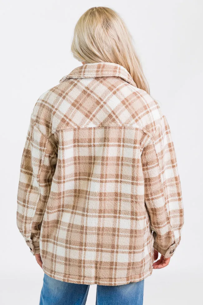 Through The Leaves Khaki Sherpa Plaid Shacket FINAL SALE