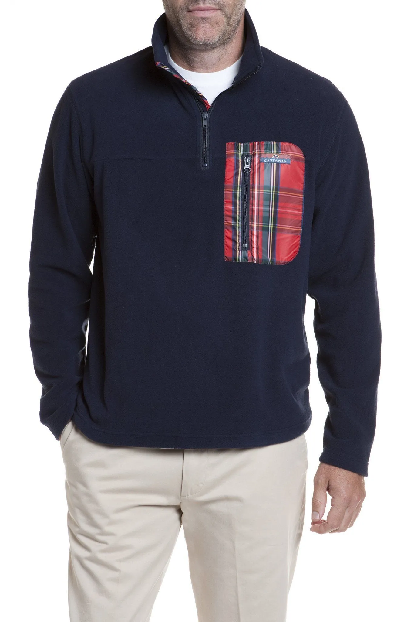 Tidal Fleece Quarterzip Pullover Nantucket Navy with Royal Stewart Trim