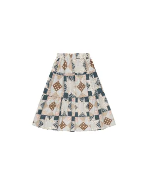 Tiered Midi Skirt Patchwork