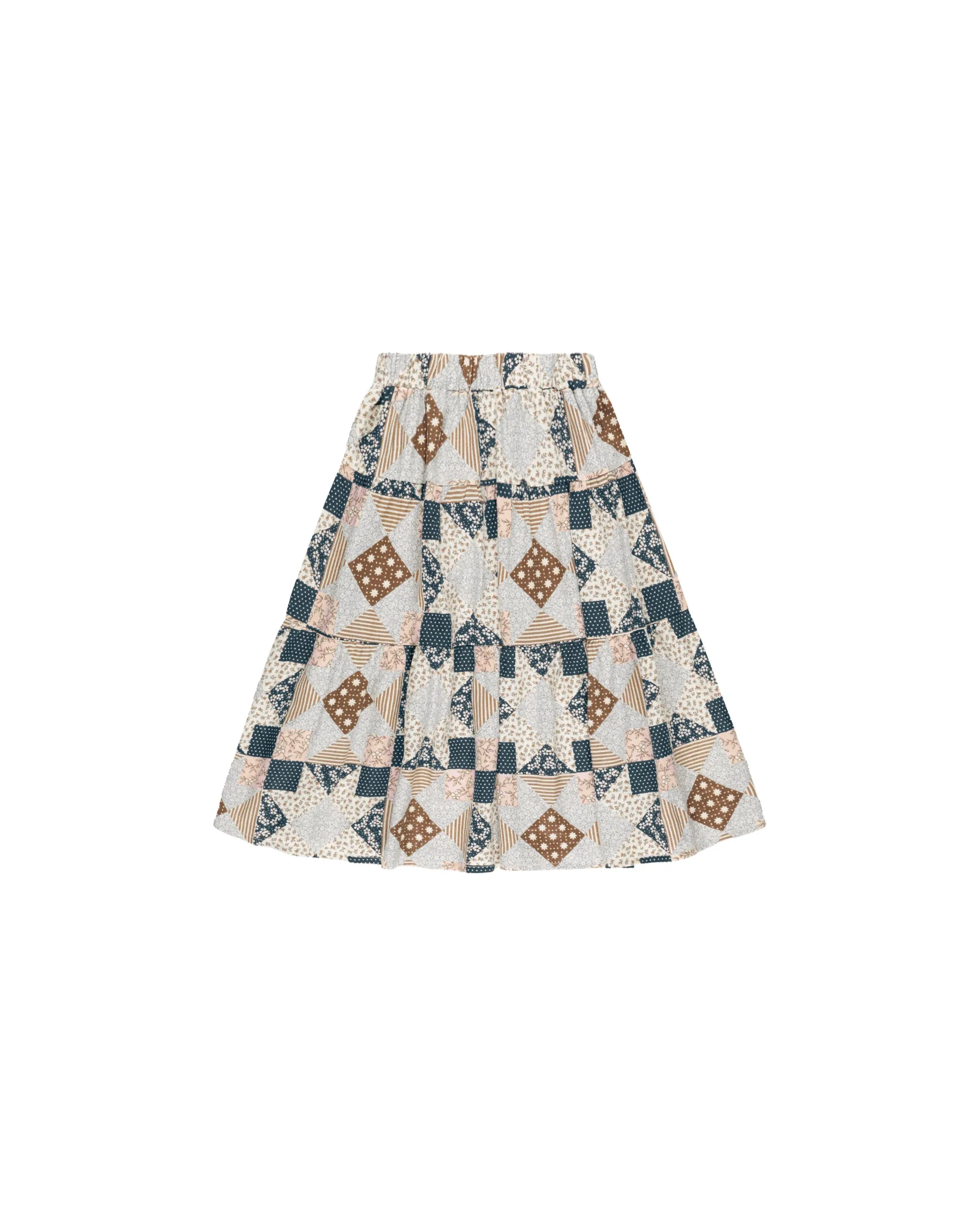 Tiered Midi Skirt Patchwork