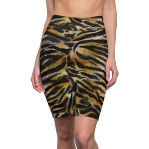 Tiger Striped Women's Pencil Skirt, Animal Print Women's Skirt - Made in USA (Size XS-2XL)