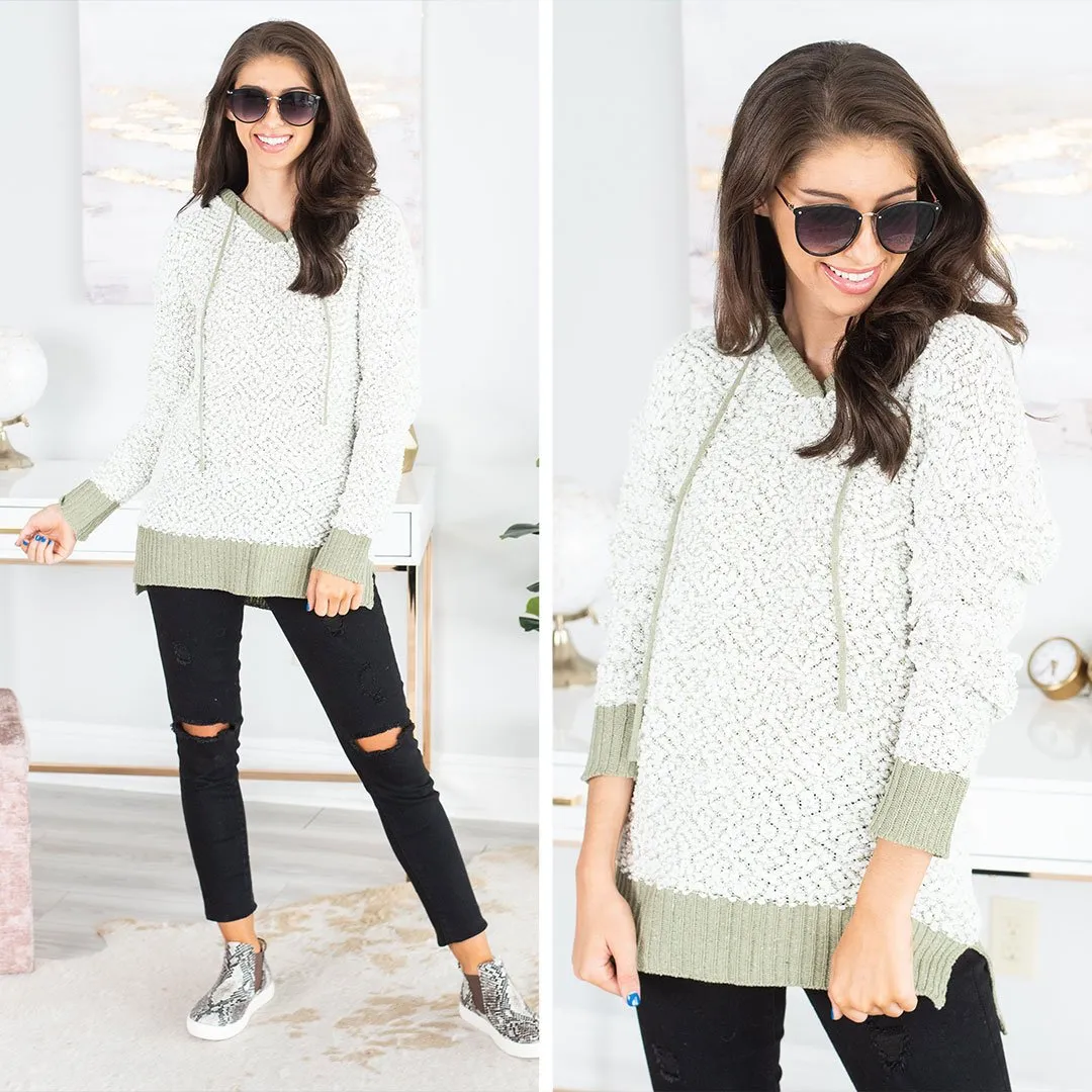 Traveling Through The Snow Olive Green Popcorn Pullover