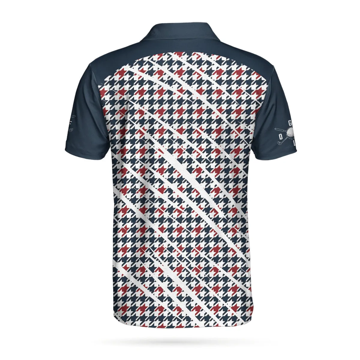 Trendy Red & Blue Houndstooth Pattern Golf Shirt, Your Hole Is My Goal Polo Shirt, Best Golf Shirt For Men Coolspod