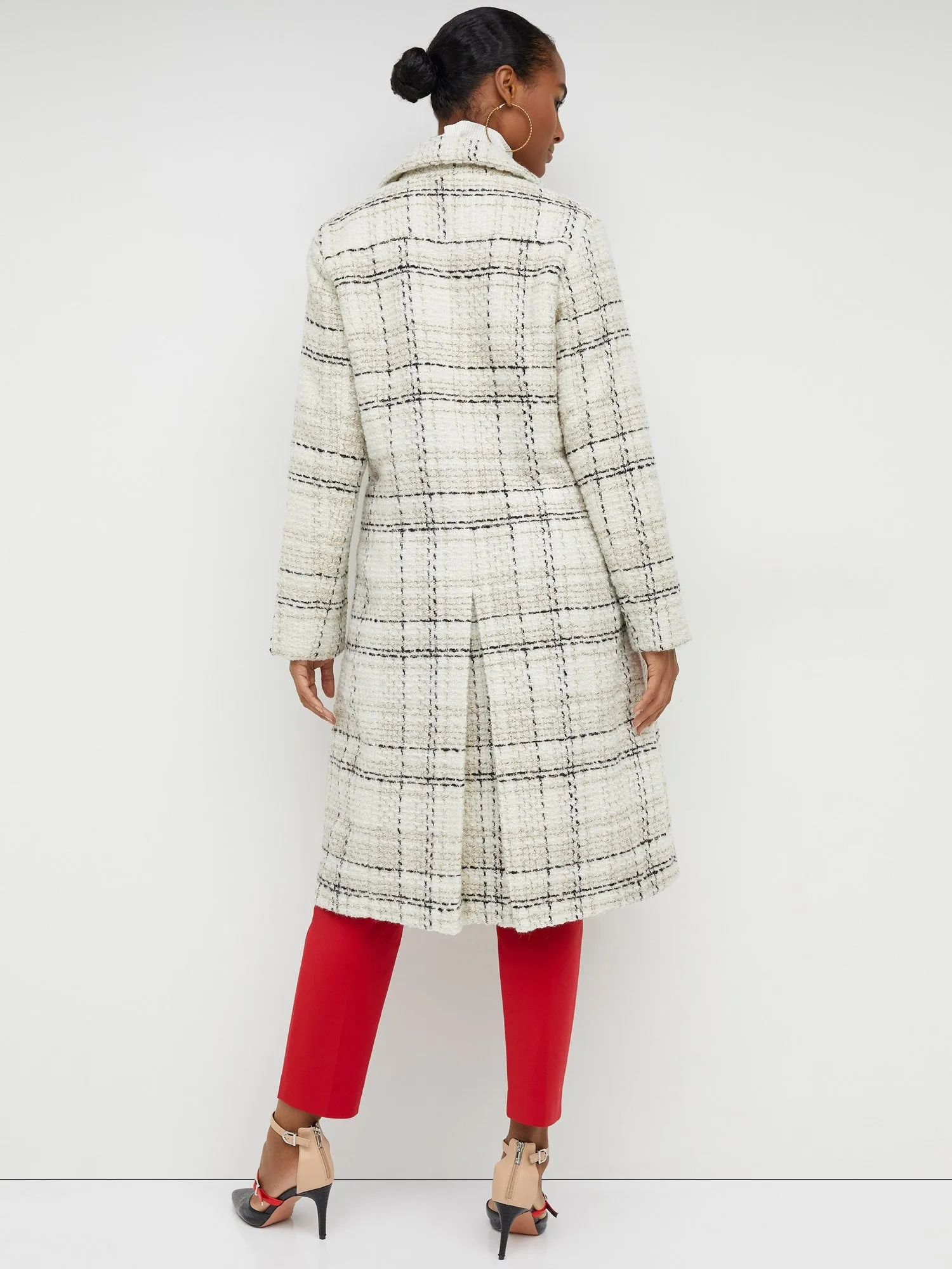 Tweed Plaid Wool-Blend Trench Coat