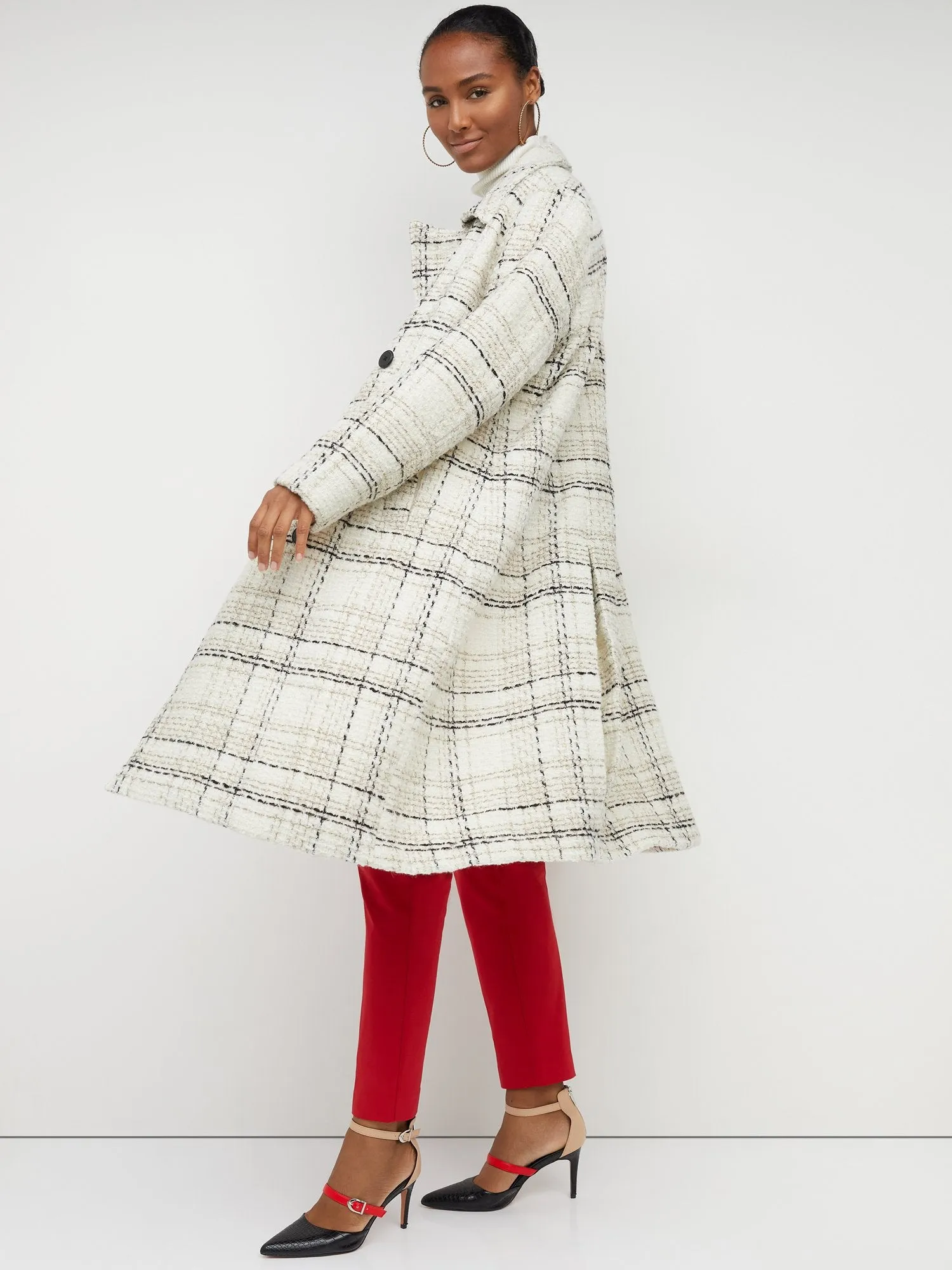 Tweed Plaid Wool-Blend Trench Coat