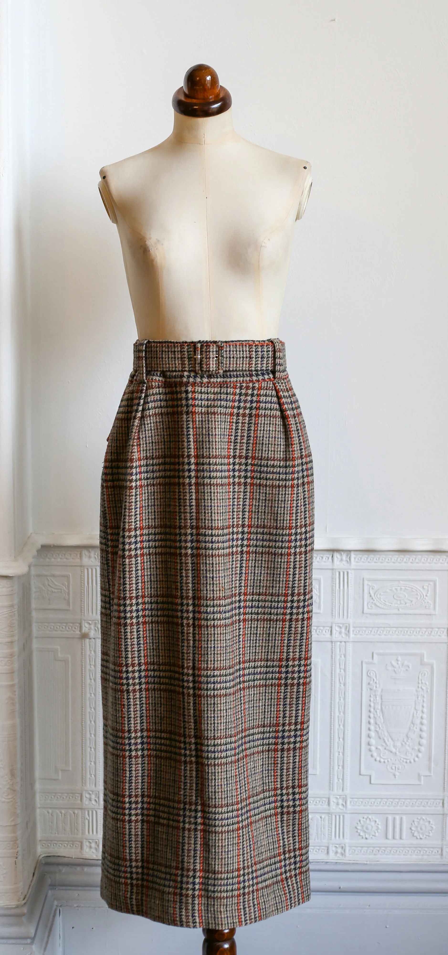 Vintage 1940s Style Tweed Long Midi Pencil Skirt