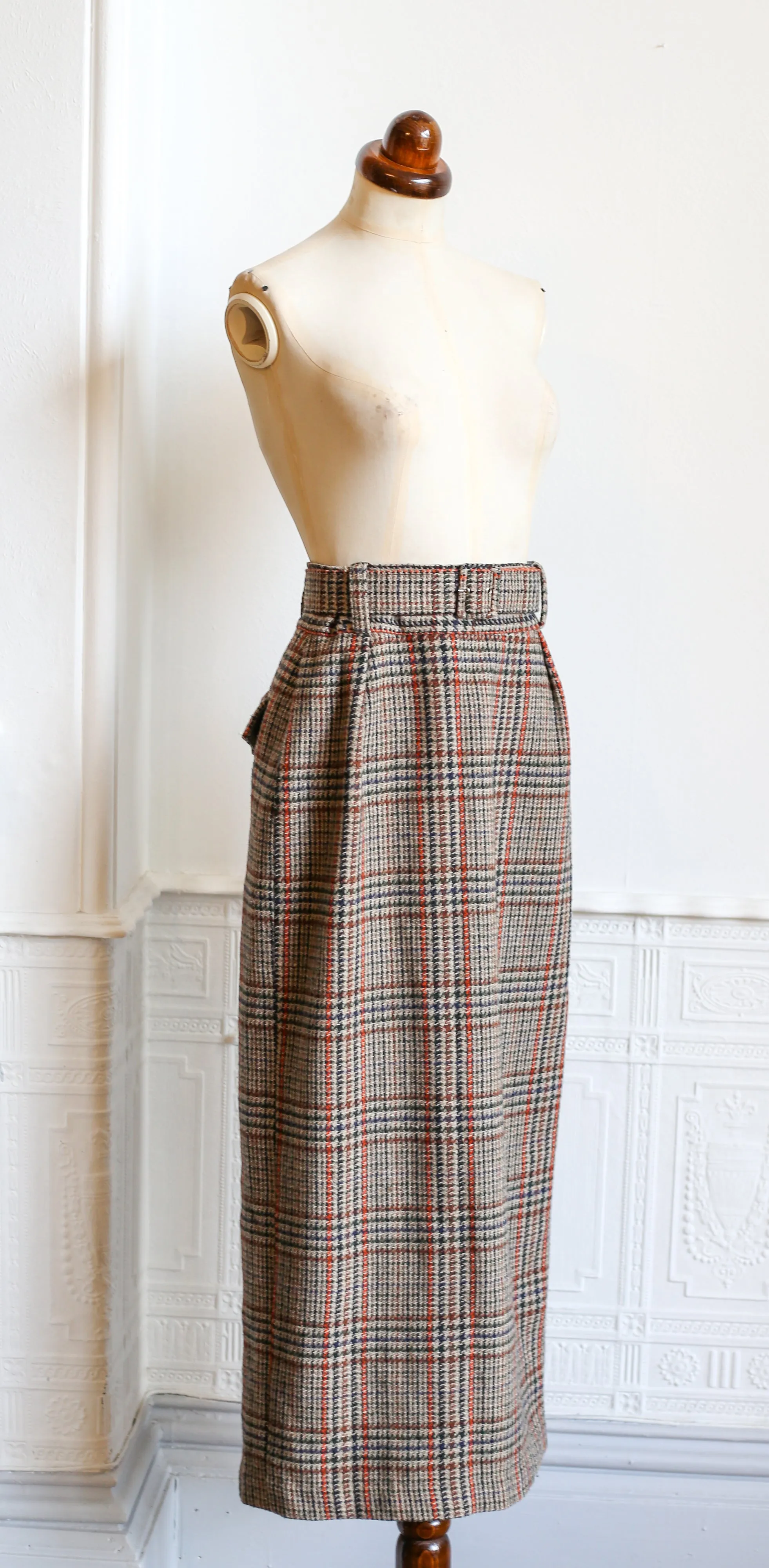 Vintage 1940s Style Tweed Long Midi Pencil Skirt