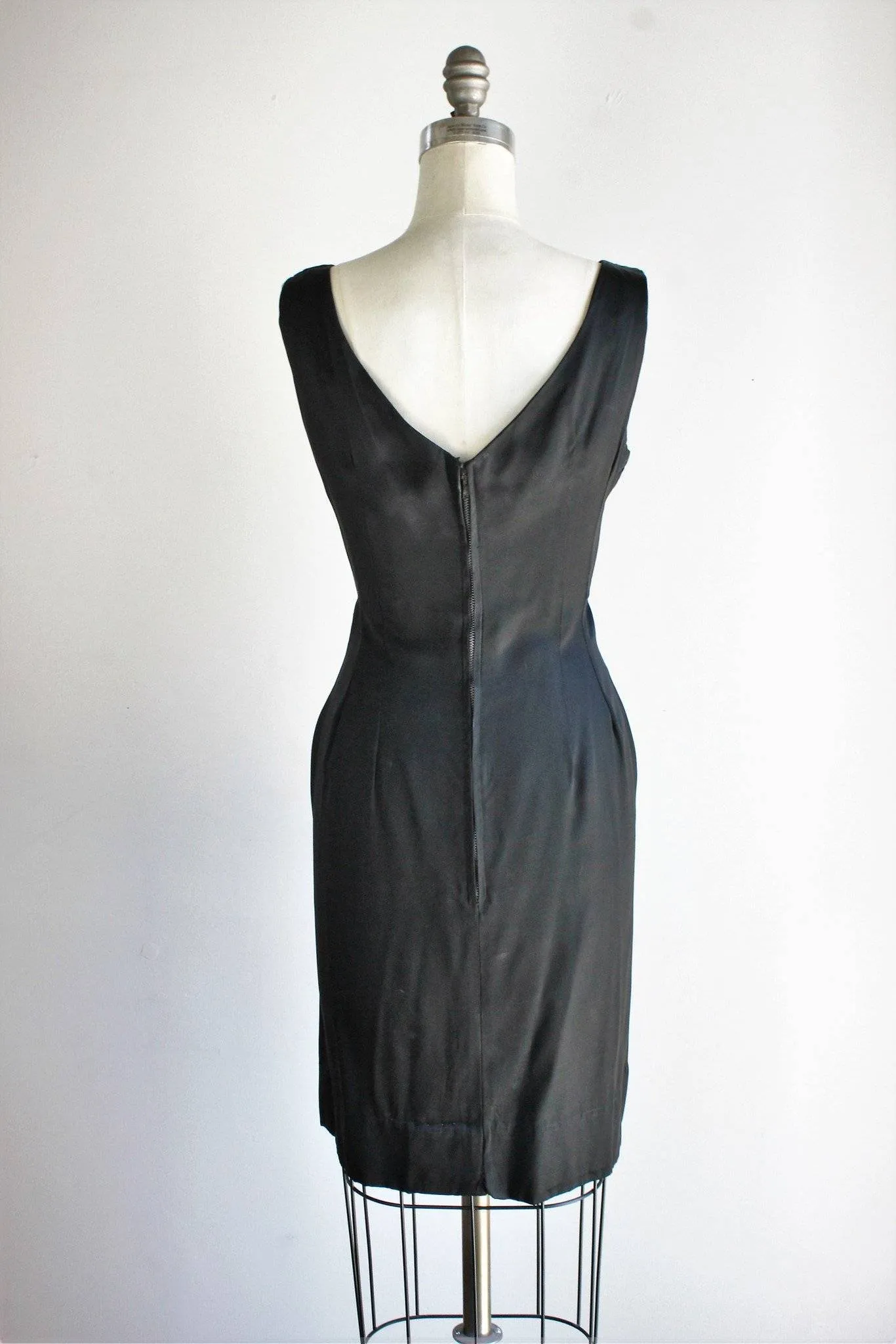 Vintage 1950s Black Faille Molly Modes Little Black Dress